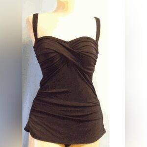 JANTZEN Tummy Control One-Piece Black Swimsuit Size 16 skirt reinforced support